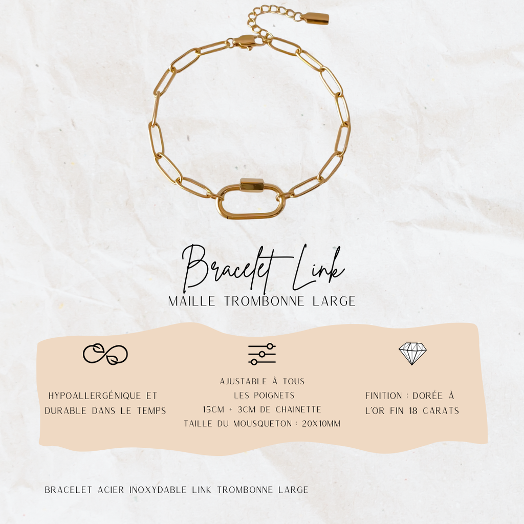 Bracelet LINK – Maille Trombone Large Jolis Amours